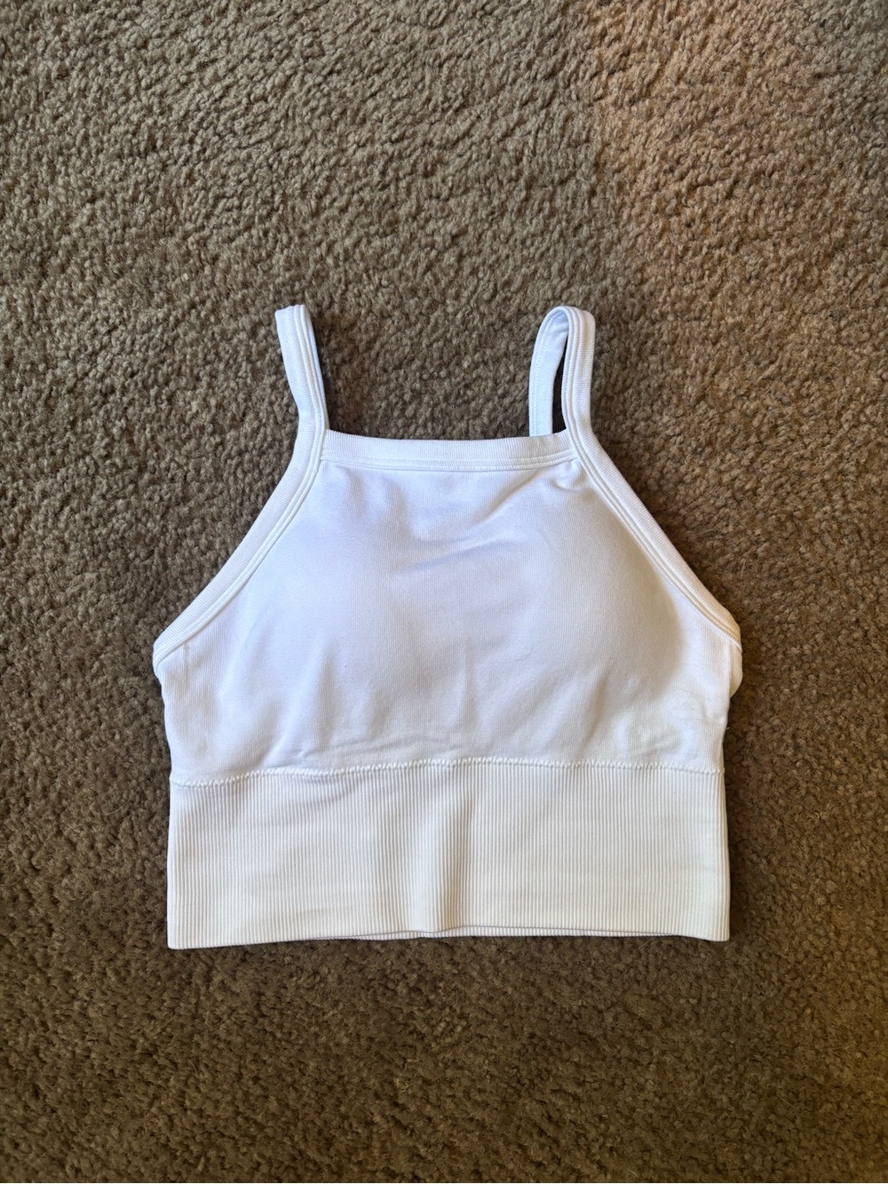 White Women's Ribbed Crop Tank Top - Minimal Straps
